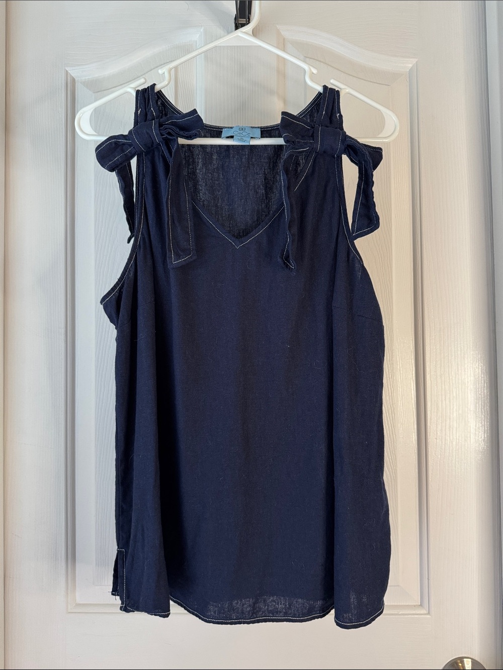 CeCe Navy Faux Tie-Shoulder V-Neck Tank Top